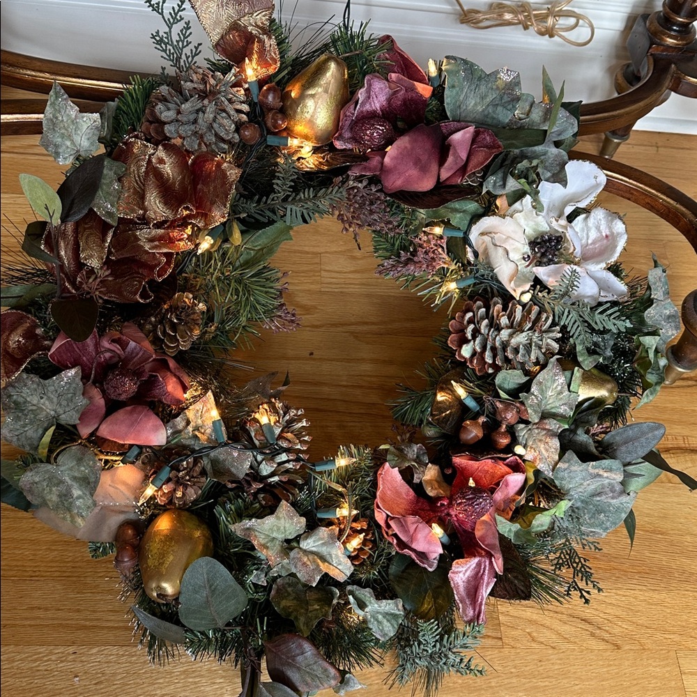 Handcrafted Gold and Mauve Pink Holiday Wreath